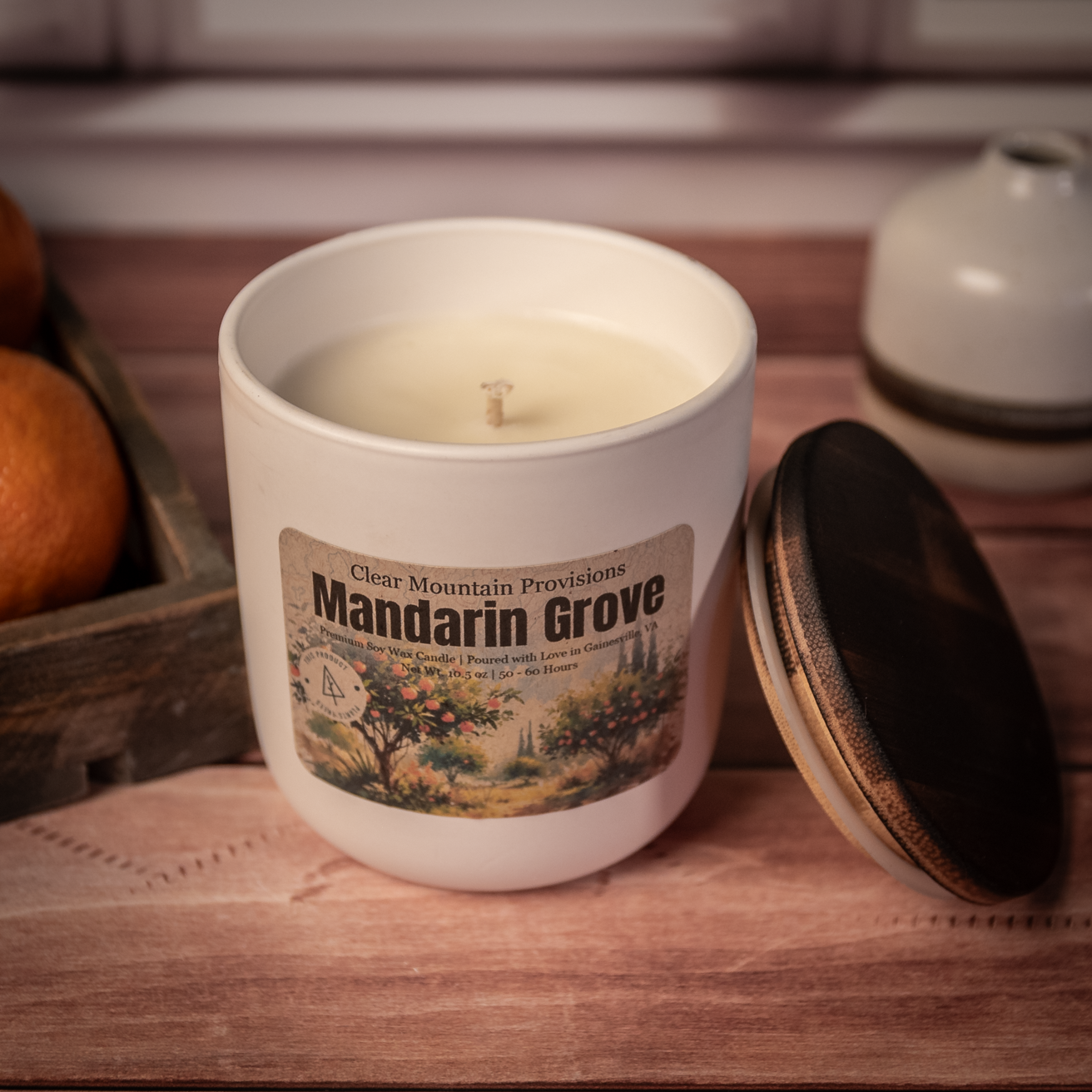Mandarin grove soy wax candle with citrus, jasmine, and coconut