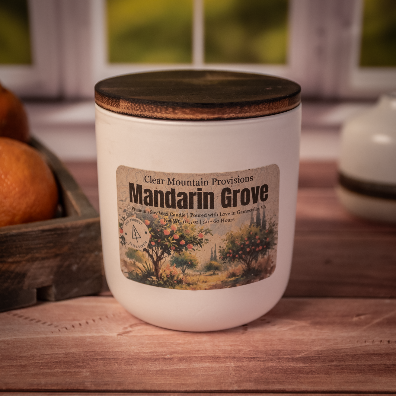 Mandarin grove soy wax candle with citrus, jasmine, and coconut